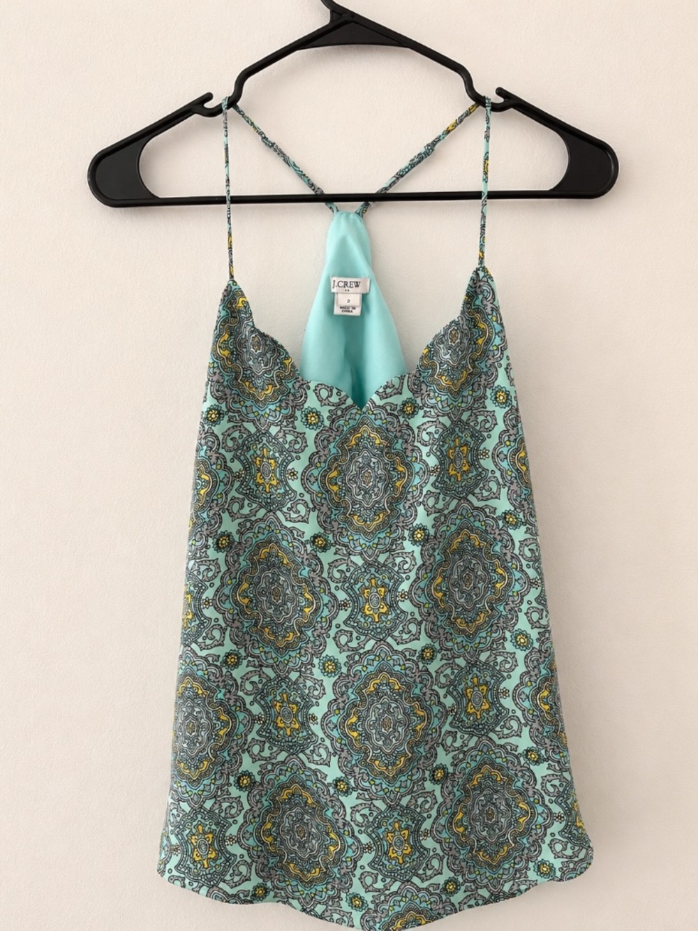 J.Crew Paisley Halter Cami Top Size 2 Aqua Teal Y2K
